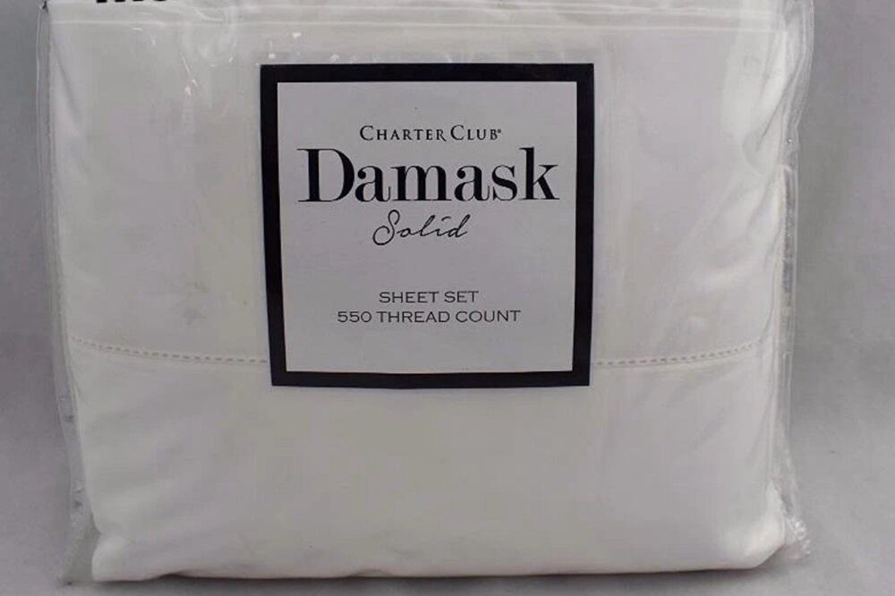 Charter Club Damask Stripe 550 Thread Count QUEEN Duvet Cover & Shams Set White